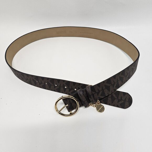 Michael Kors Signature Logo Belt Gold Buckle Gold Chain Gold MK Tag – Size L - Picture 1 of 6